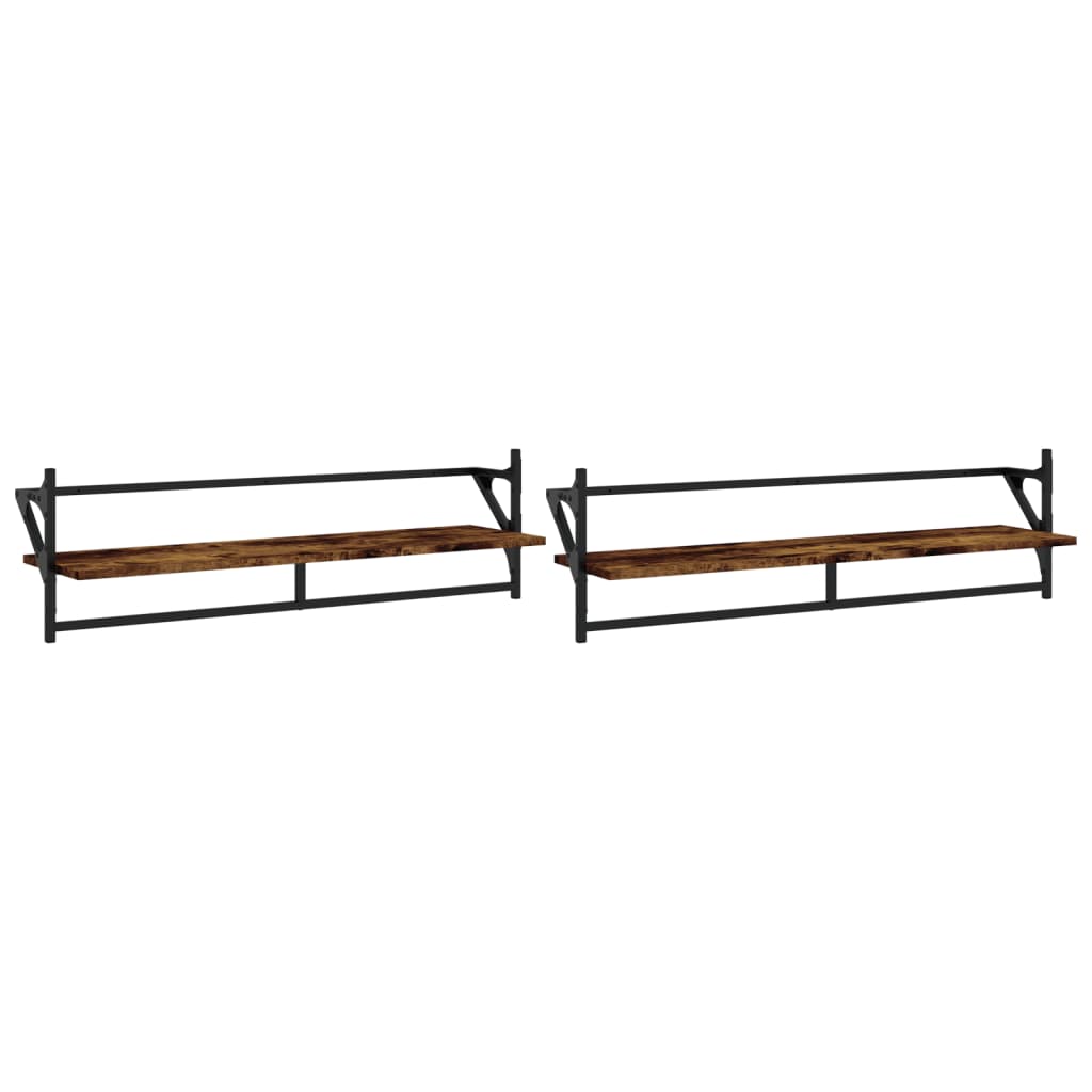 vidaXL Wall Shelves with Bars 2 pcs Smoked Oak 100x25x30 cm