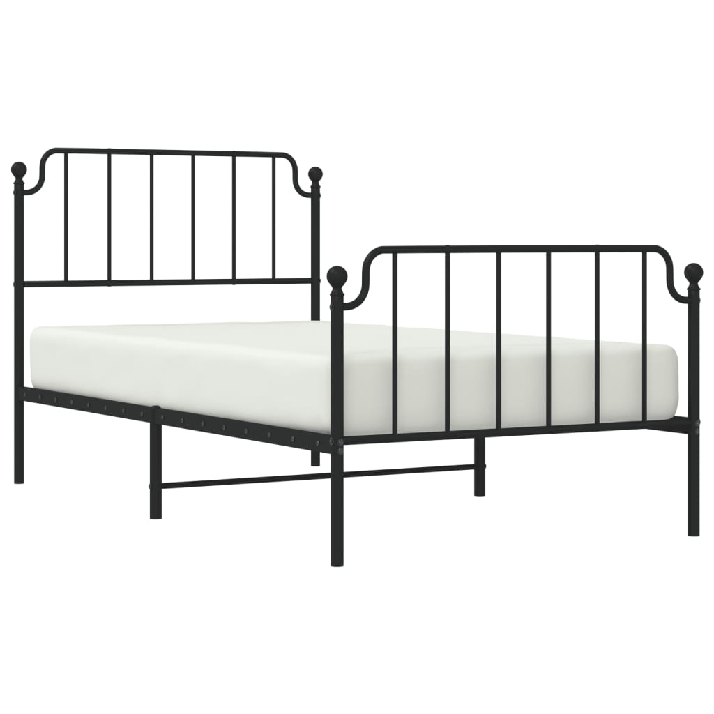 vidaXL Metal Bed Frame without Mattress with Footboard Black 100x190 cm