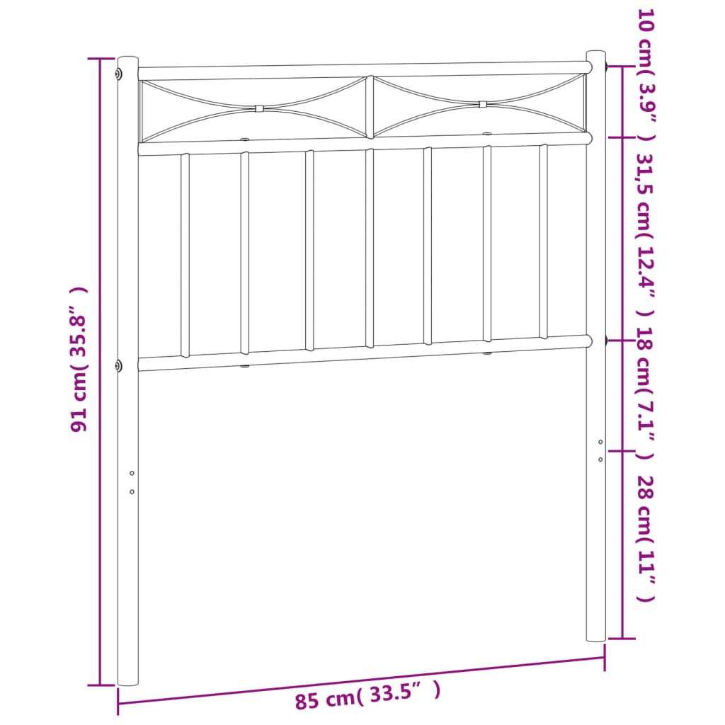 vidaXL Metal Headboard Black 80 cm