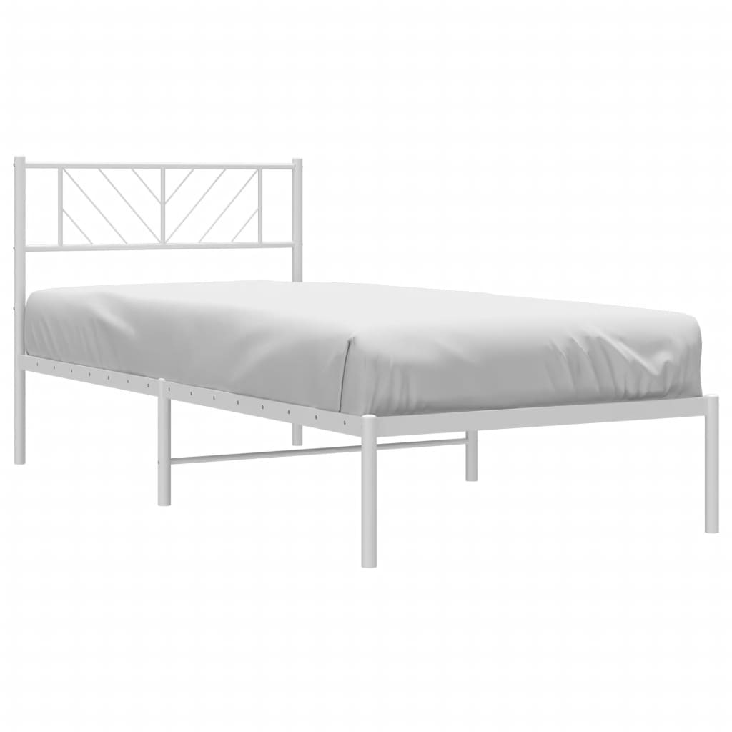 vidaXL Metal Bed Frame without Mattress with Headboard White 90x200 cm