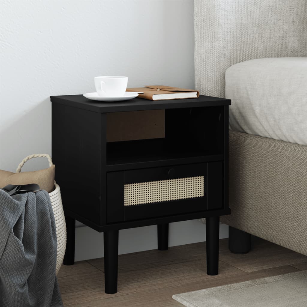 vidaXL Bedside Cabinet SENJA Rattan Look Black 40x35x48 cm Solid Wood Pine