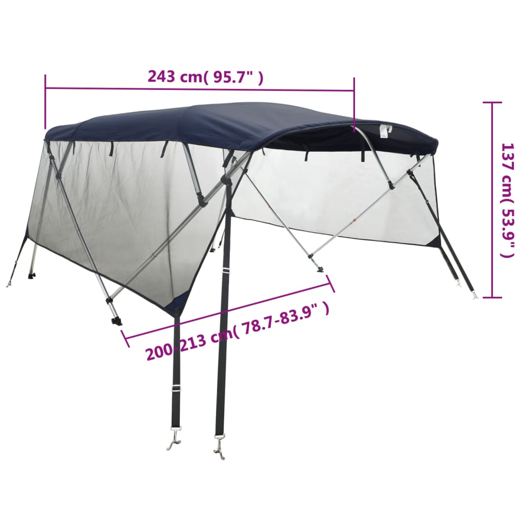 vidaXL 4-bow Bimini Top with Mesh Sidewalls 243x(200-213)x137 cm