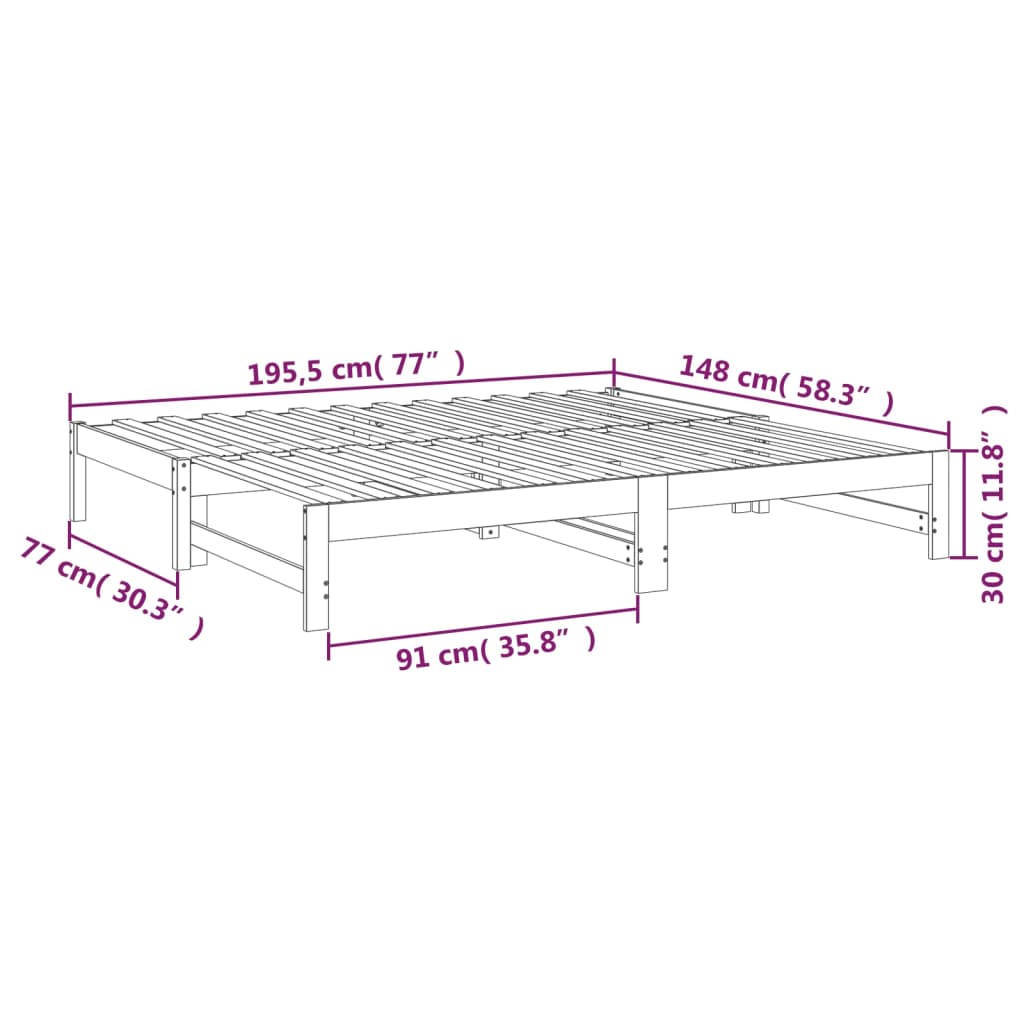 vidaXL Pull-out Day Bed without Mattress Black 2x(75x190) cm