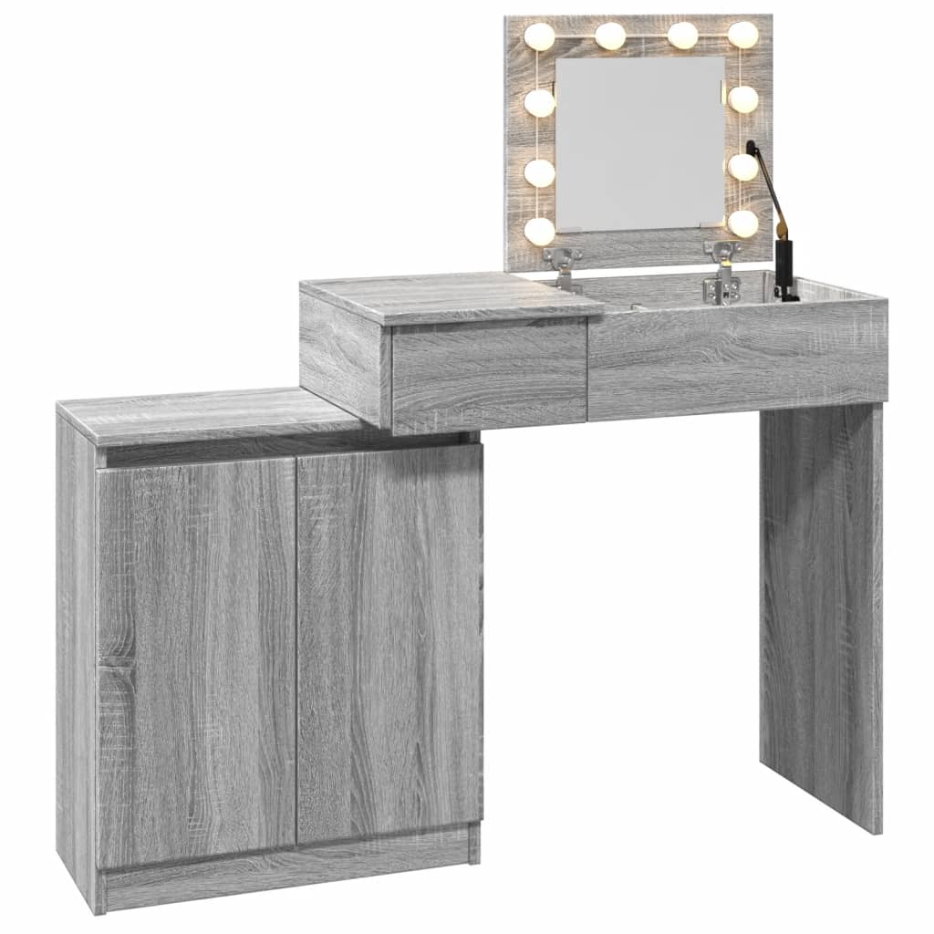 vidaXL Dressing Table with LED Grey Sonoma 115x37x110.5 cm