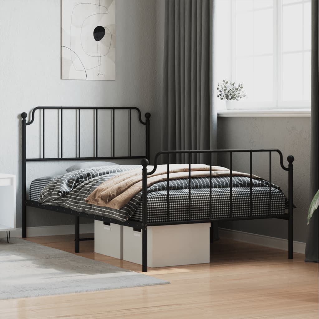 vidaXL Metal Bed Frame without Mattress with Footboard Black 107x203 cm