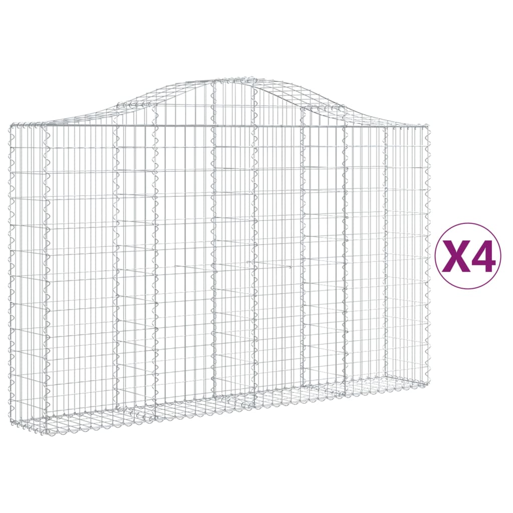 vidaXL Arched Gabion Baskets 4 pcs 200x30x120/140 cm Galvanised Iron