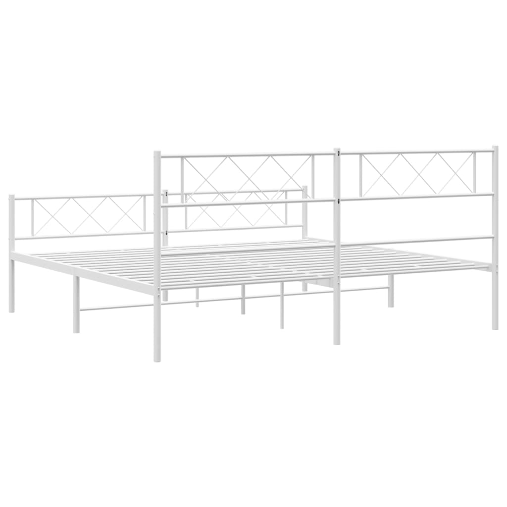 vidaXL Metal Bed Frame without Mattress with Footboard White 180x200 cm Super King