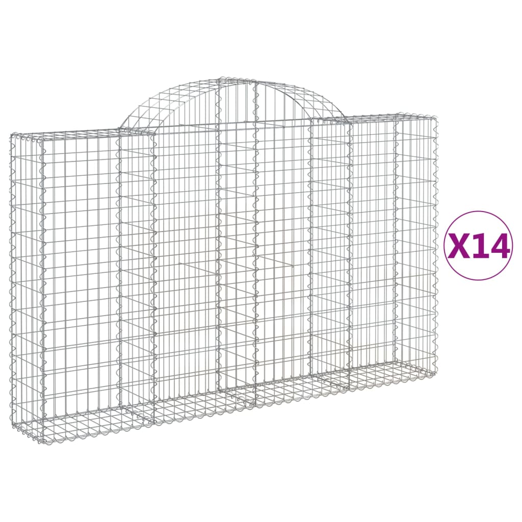 vidaXL Arched Gabion Baskets 14 pcs 200x30x120/140 cm Galvanised Iron