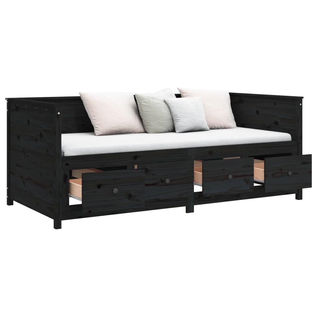 vidaXL Day Bed without Mattress Black 75x190 cm Small Single Solid Wood Pine