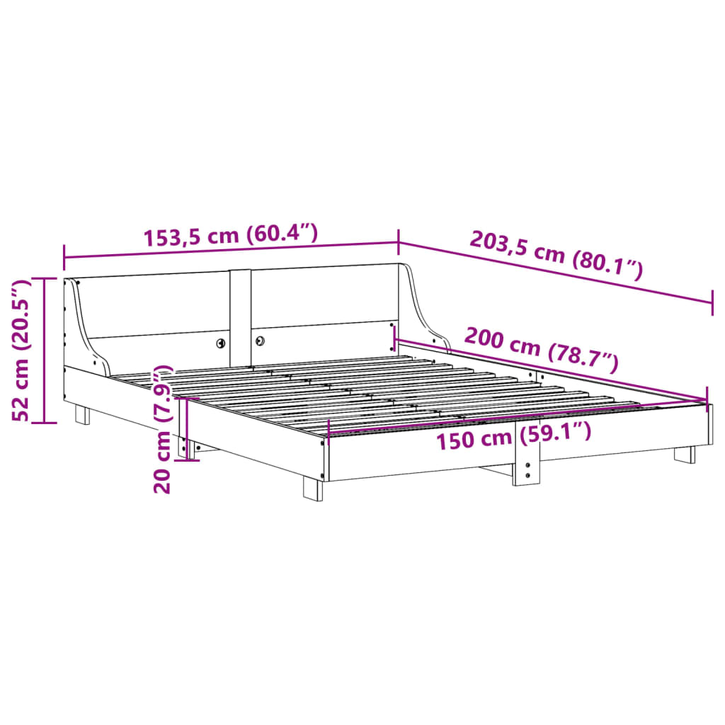 vidaXL Bed Frame without Mattress White 150x200 cm King Size Solid Wood Pine