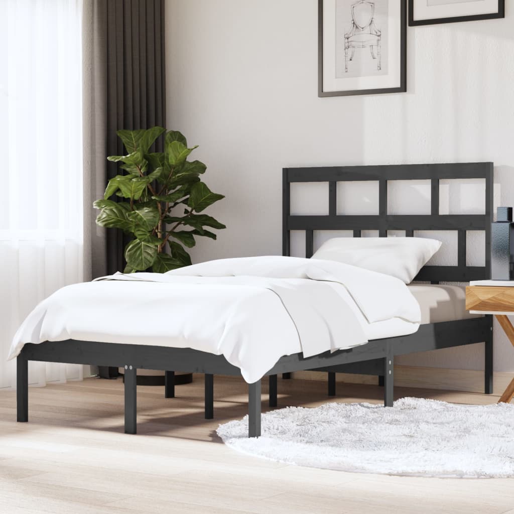 vidaXL Bed Frame without Mattress Grey Solid Wood 120x200 cm (810014+814186)