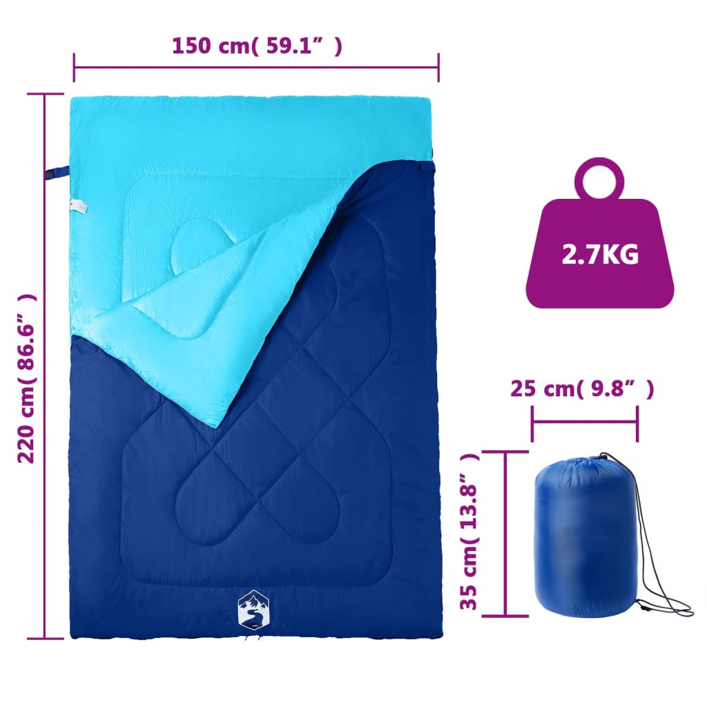 vidaXL Double Sleeping Bag with Pillows for Adults Camping 3-4 Seasons