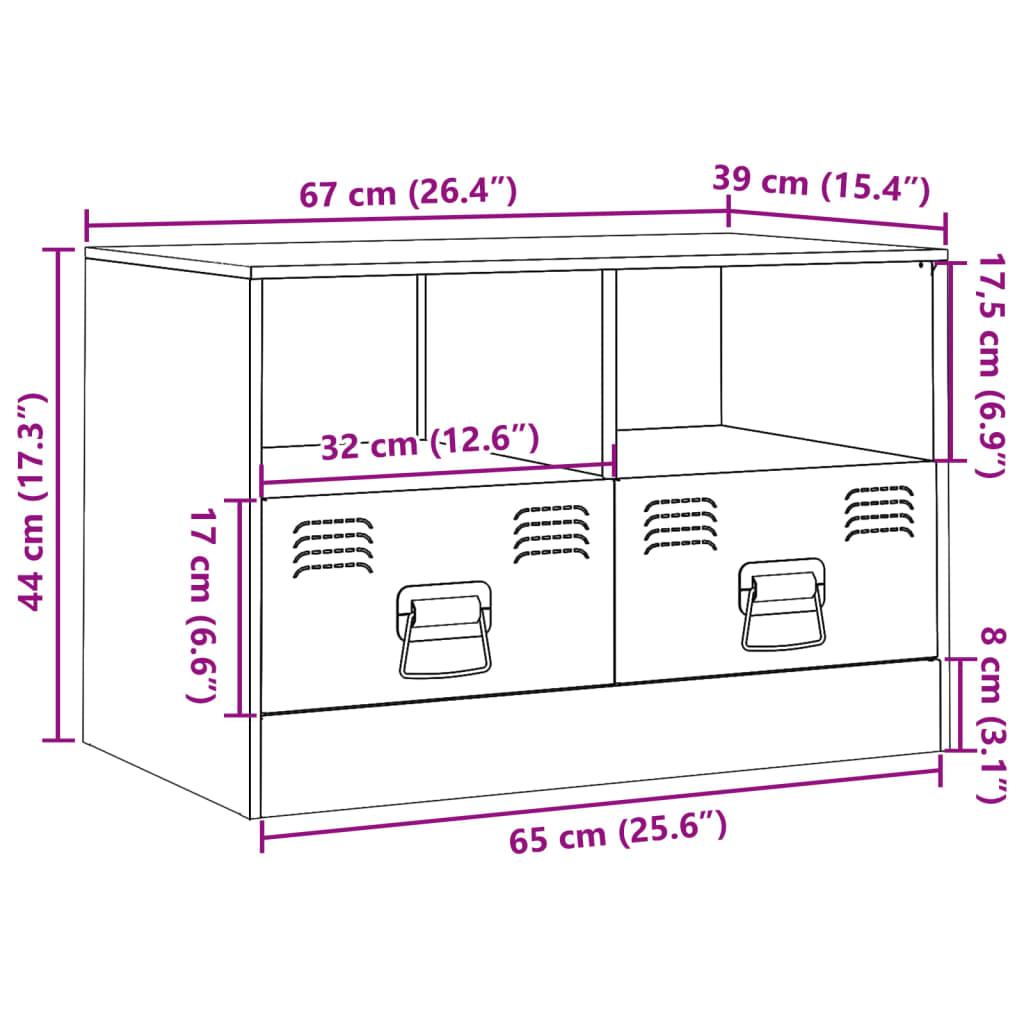 vidaXL TV Cabinet Pink 67x39x44 cm Steel