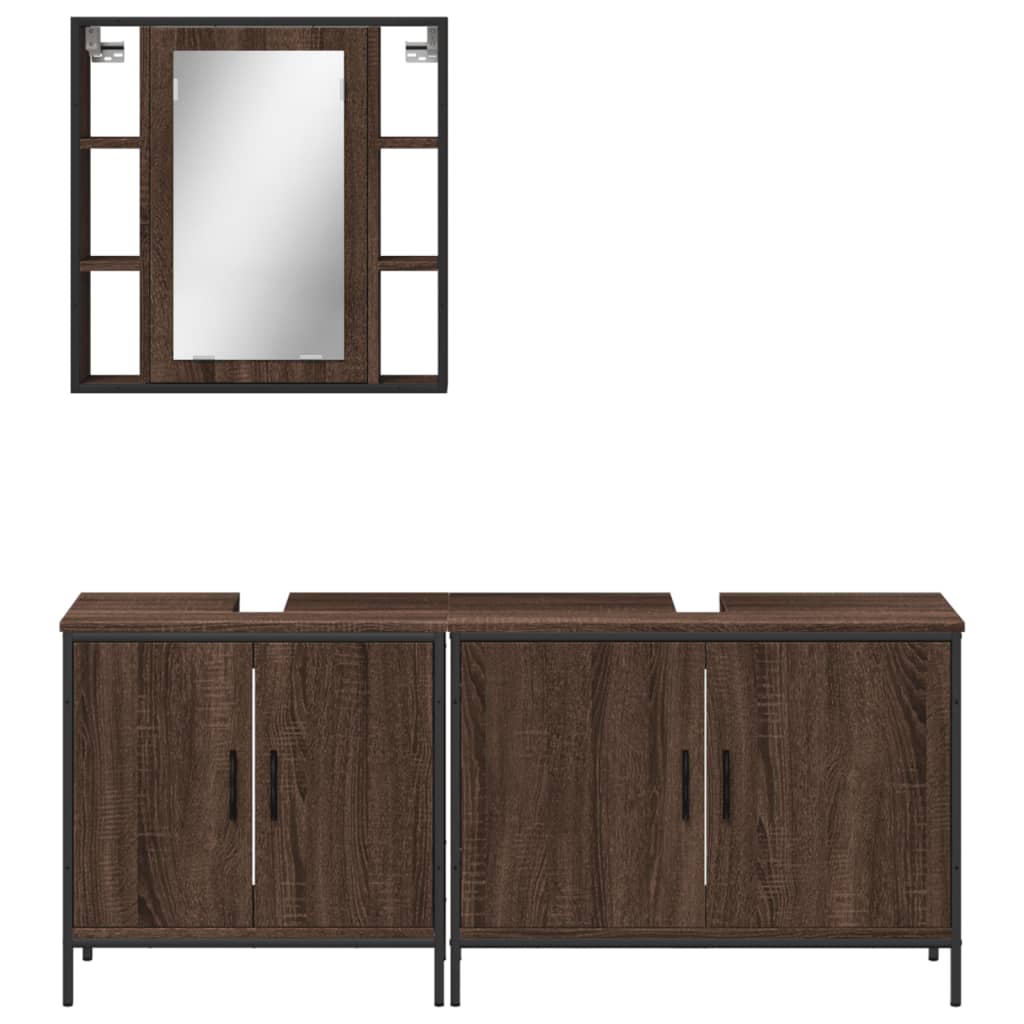 vidaXL 3 Piece Bathroom Cabinet Set Brown Oak Engineered Wood