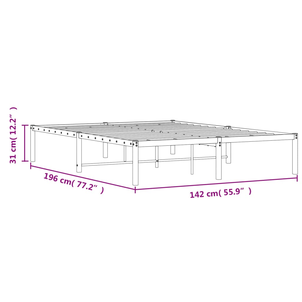 vidaXL Metal Bed Frame White 135x190 cm Double