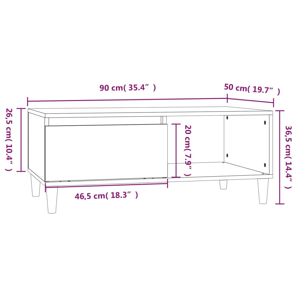 vidaXL Coffee Table Grey Sonoma 90x50x36.5 cm Engineered Wood