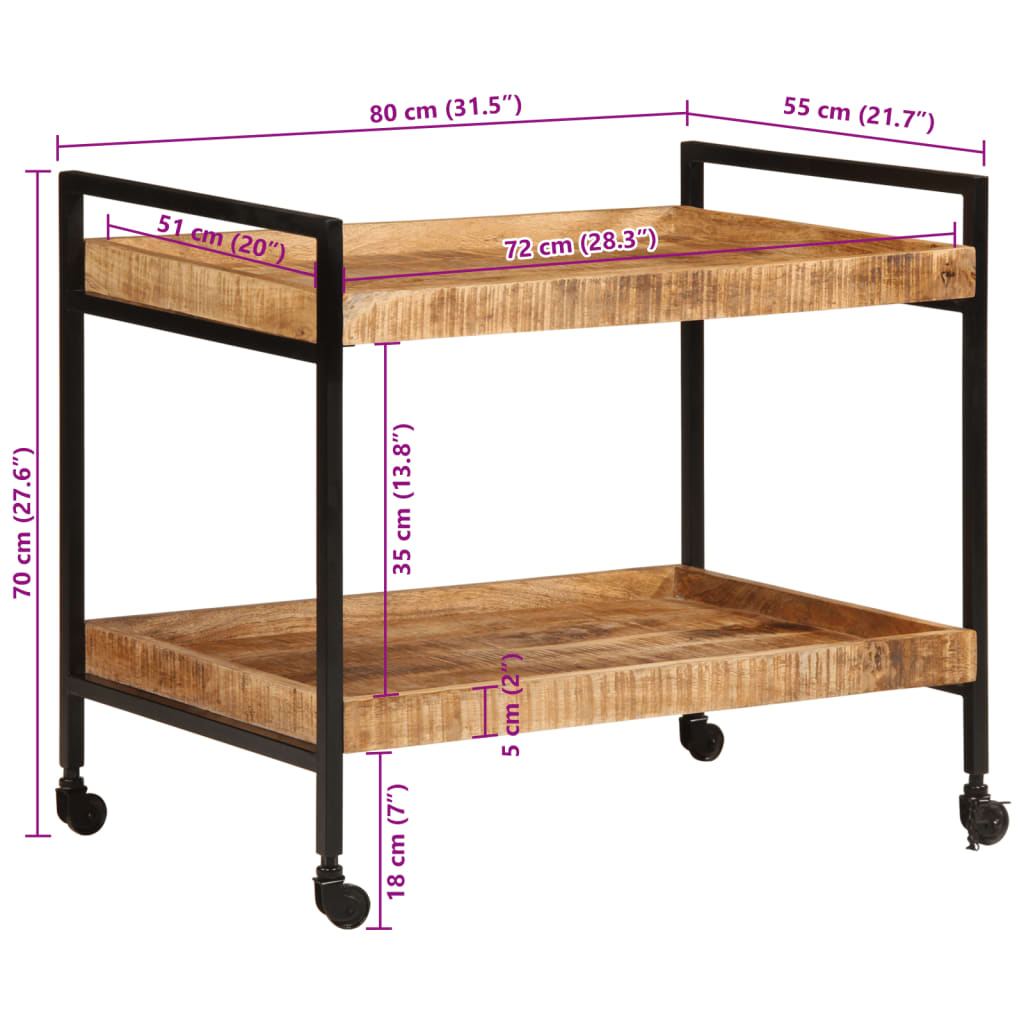 vidaXL Kitchen Trolley 80x55x70 cm Solid Rough Wood Mango