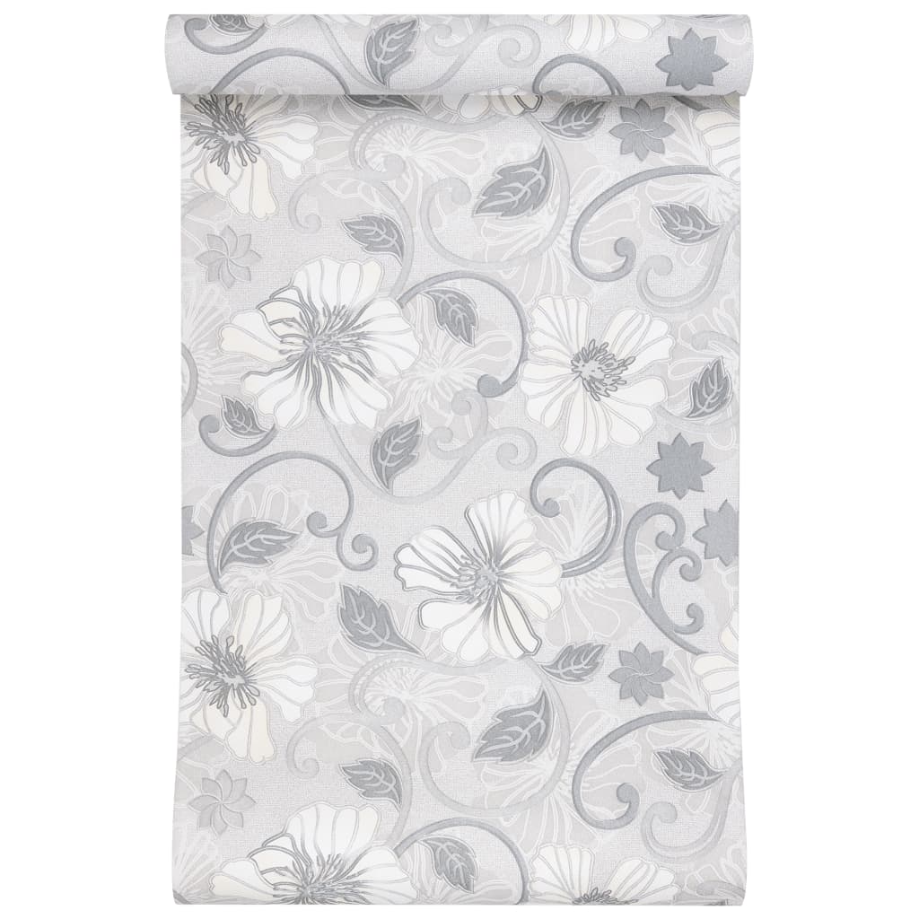 vidaXL Wallpaper 3D Flower Pattern Grey 10x0.53 m Non-woven