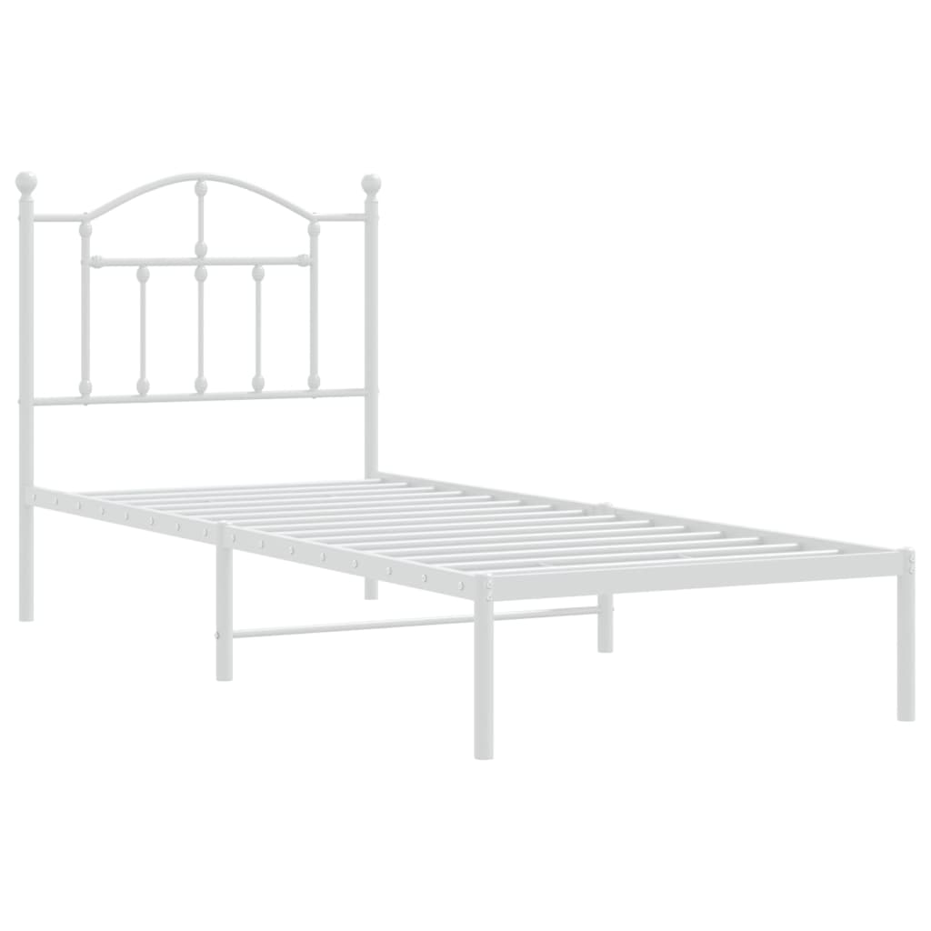 vidaXL Metal Bed Frame without Mattress with Headboard White 90x200 cm