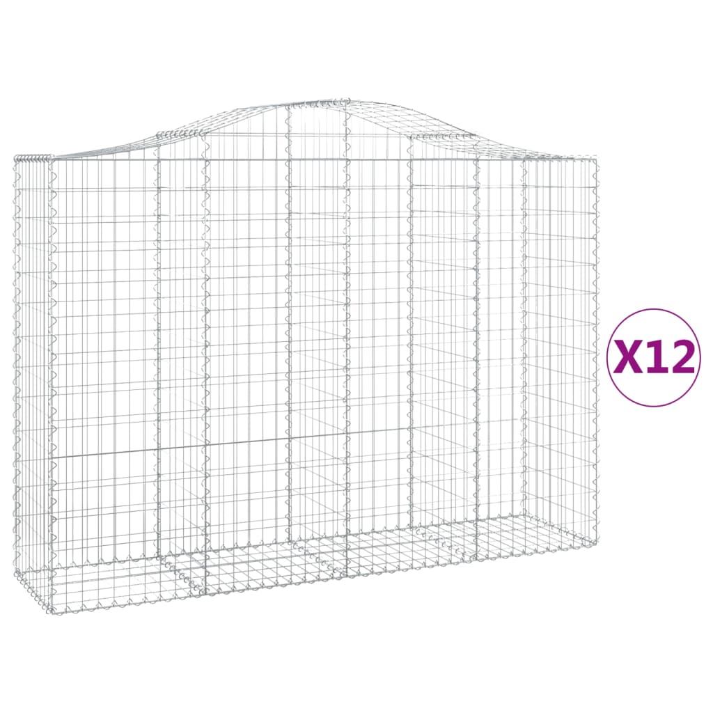 vidaXL Arched Gabion Baskets 12 pcs 200x50x140/160 cm Galvanised Iron