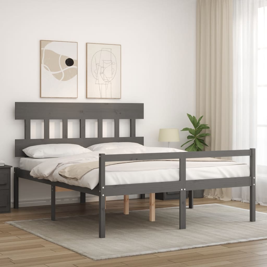 vidaXL Senior Bed without Mattress Grey King Size Solid Wood