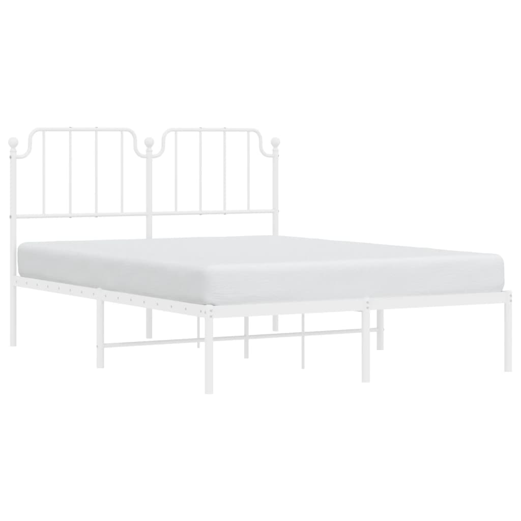 vidaXL Metal Bed Frame without Mattress with Headboard White 140x200 cm