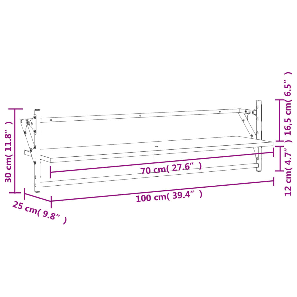 vidaXL Wall Shelves with Bars 2 pcs Smoked Oak 100x25x30 cm