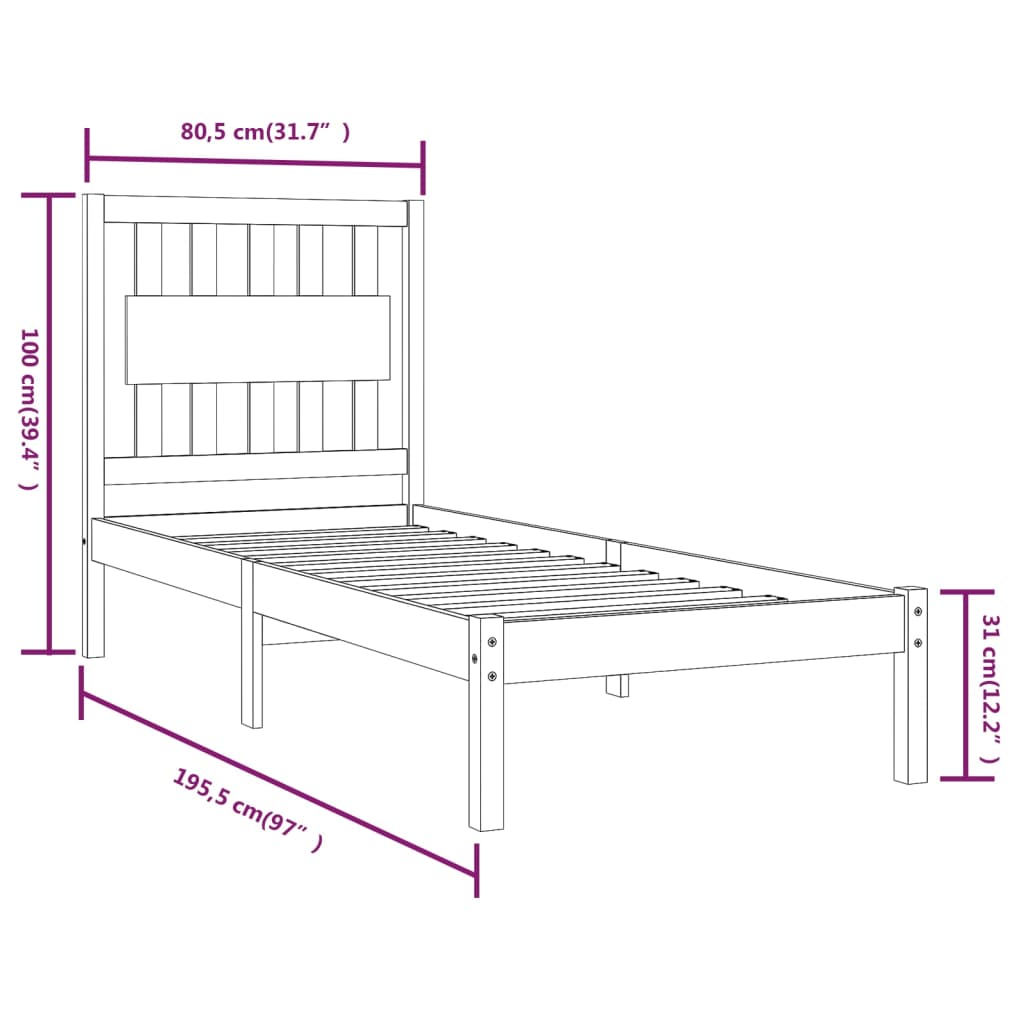 vidaXL Bed Frame without Mattress Honey Brown Solid Wood Small Single