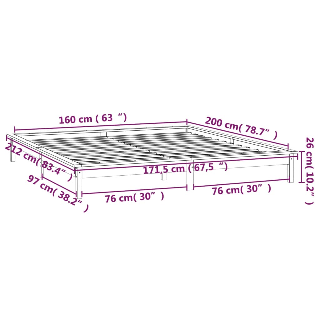 vidaXL LED Bed Frame without Mattress Grey 160x200 cm Solid Wood