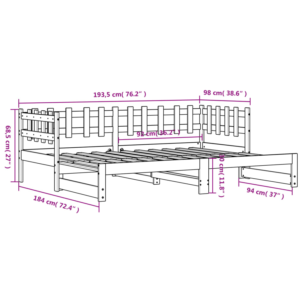 vidaXL Pull-out Day Bed without Mattress 2x(90x190) cm Solid Wood