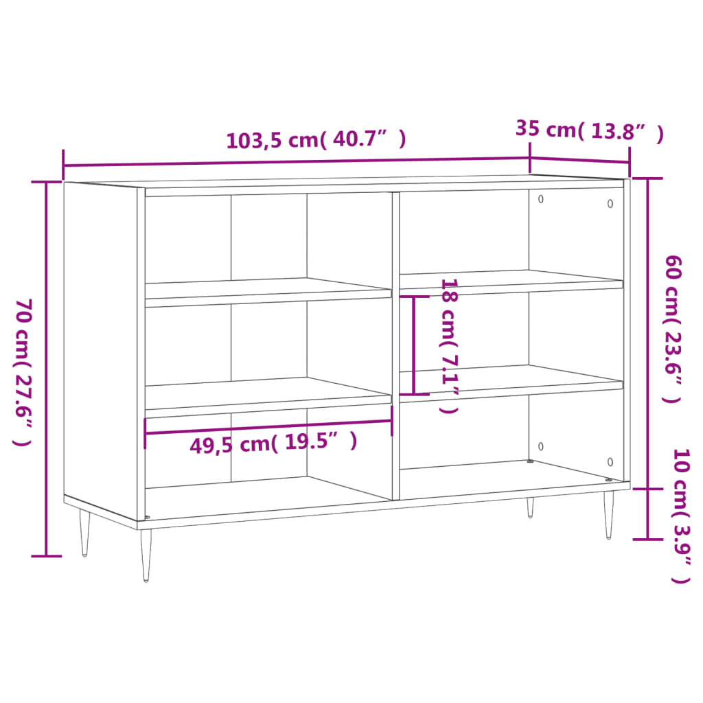 vidaXL Sideboard Concrete Grey 103.5x35x70 cm Engineered Wood