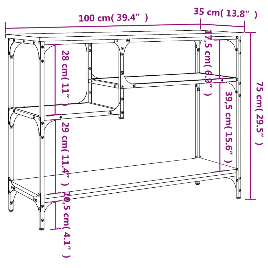 vidaXL Console Table with Shelves Black 100x35x75 cm