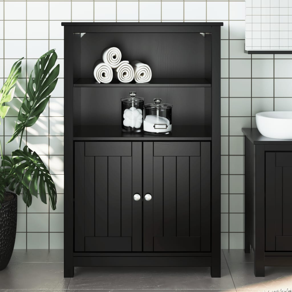 vidaXL Bathroom Cabinet BERG Black 69.5x34x110 cm Solid Wood Pine