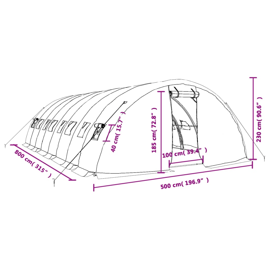 vidaXL Greenhouse with Steel Frame Green 40 m² 8x5x2.3 m