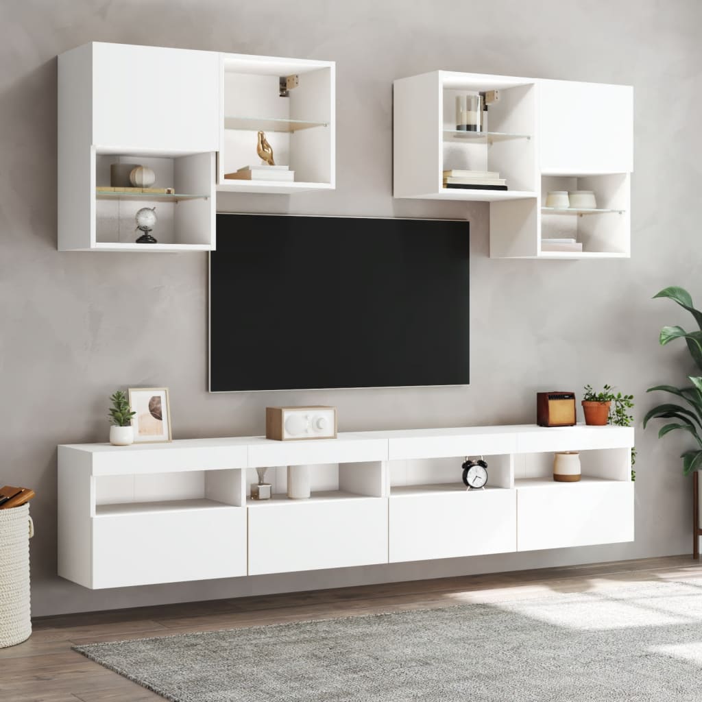 vidaXL TV Wall Cabinet with LED Lights White 100x30x40 cm