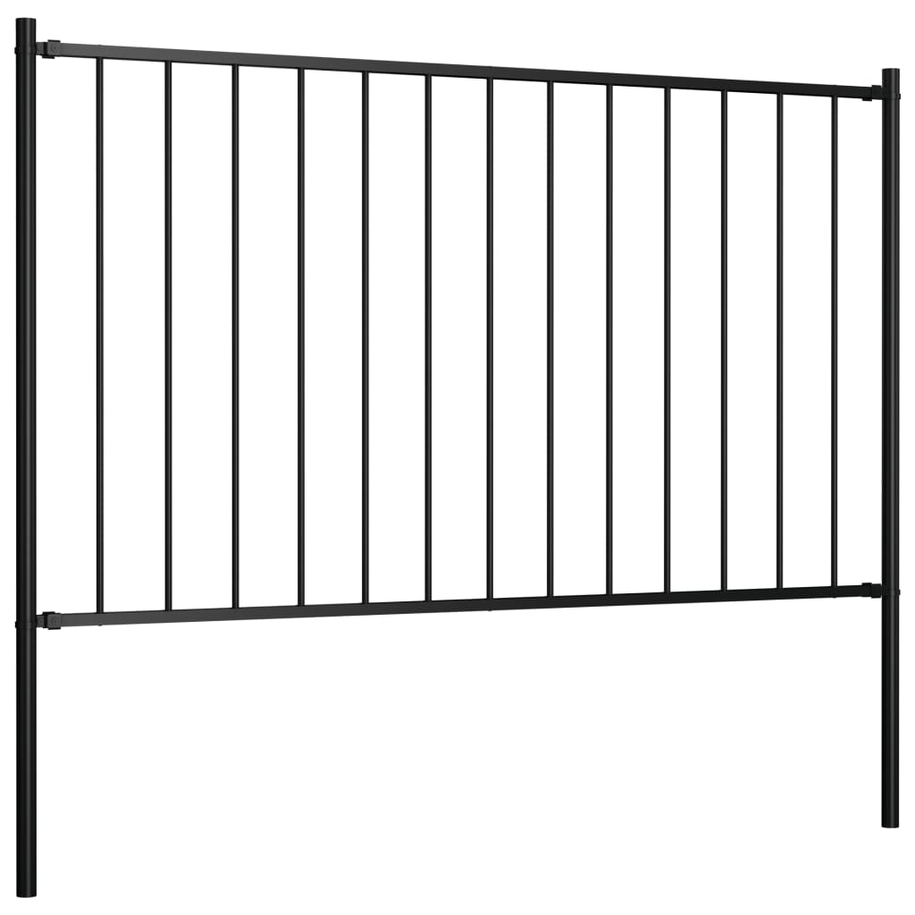 vidaXL Fence Panel with Posts Powder-coated Steel 1.7x1 m Black