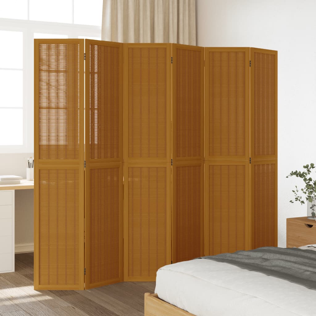 vidaXL Room Divider 6 Panels Brown Solid Wood Paulownia