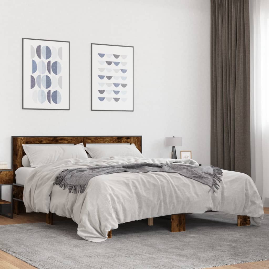 vidaXL Bed Frame without Mattress Smoked Oak 160x200 cm