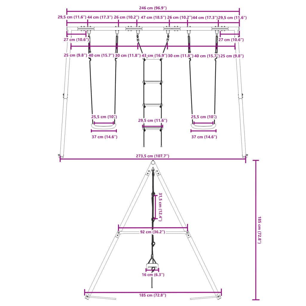 vidaXL Outdoor Swing Set with Swings and Ladder