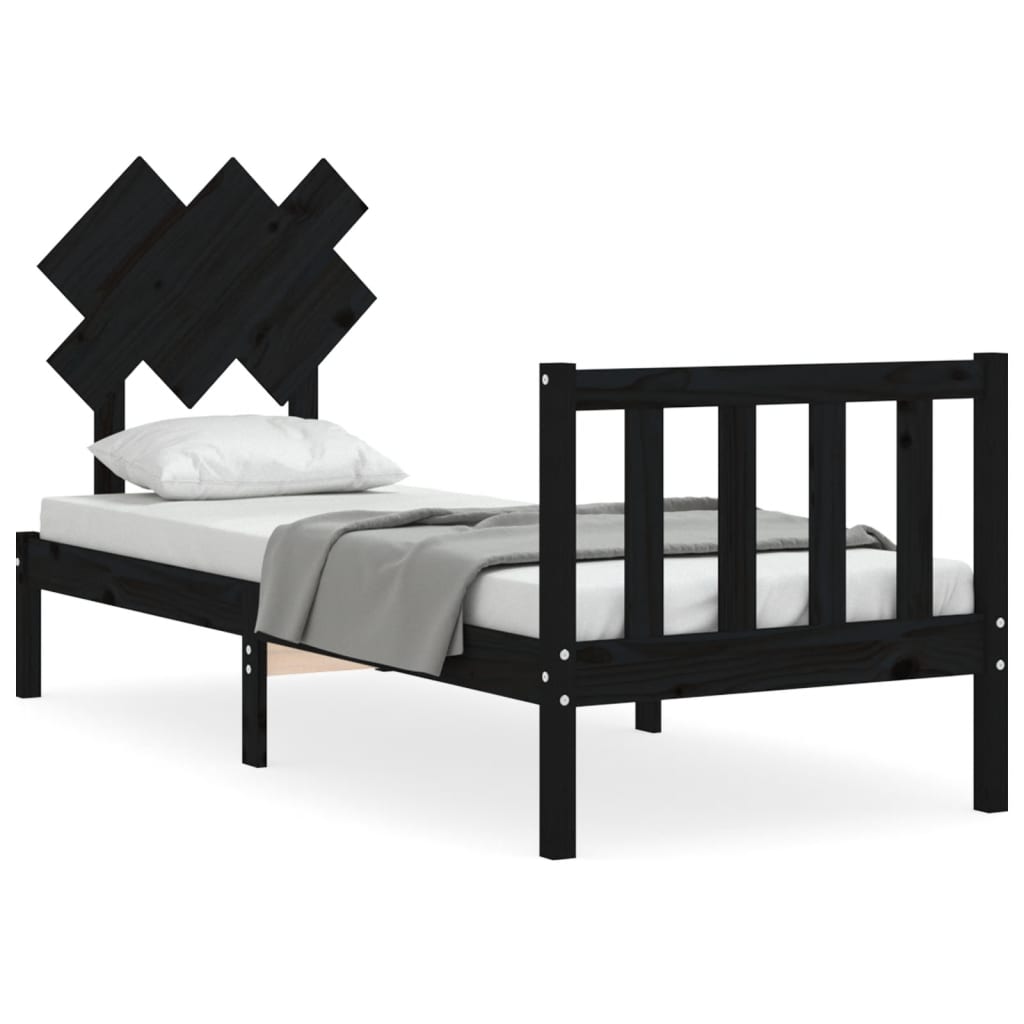 vidaXL Bed Frame without Mattress Black Small Single Solid Wood Pine