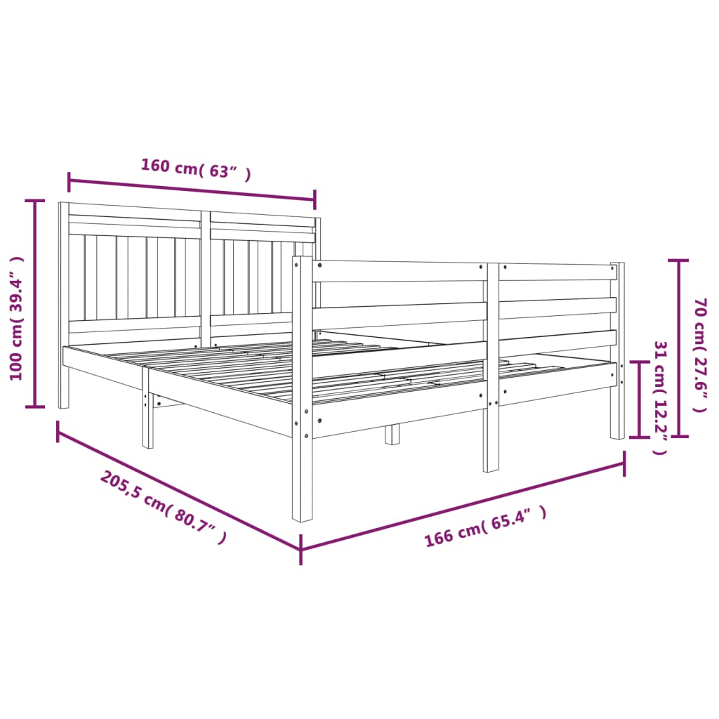 vidaXL Bed Frame without Mattress Solid Wood 160x200 cm (810440+814104)