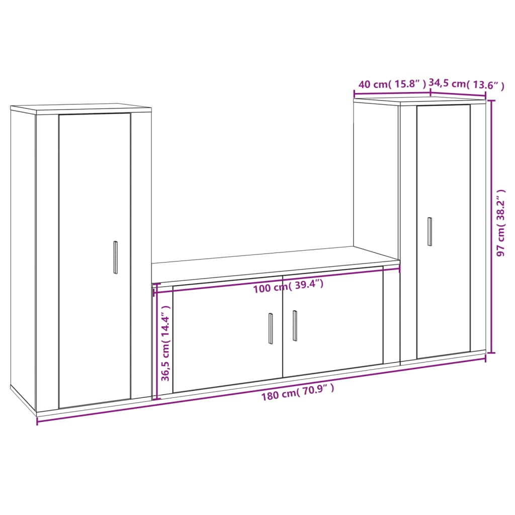 vidaXL 3 Piece TV Cabinet Set Smoked Oak Engineered Wood