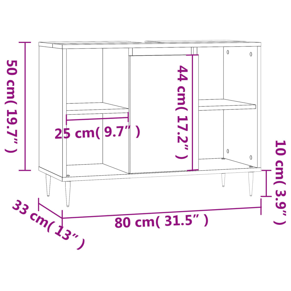 vidaXL Bathroom Cabinet Brown Oak 80x33x60 cm Engineered Wood