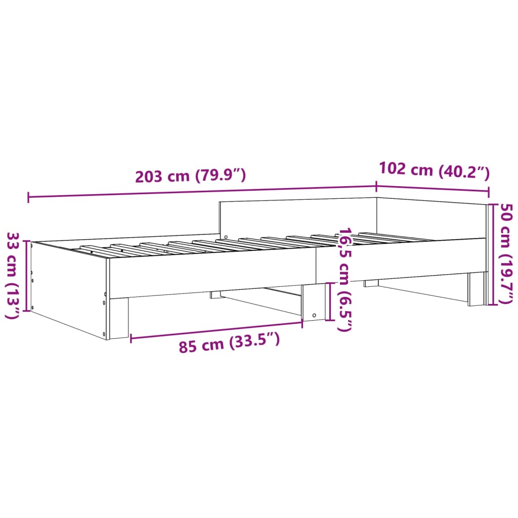 vidaXL Bed Frame without Mattress Smoked Oak 100x200 cm Engineered Wood