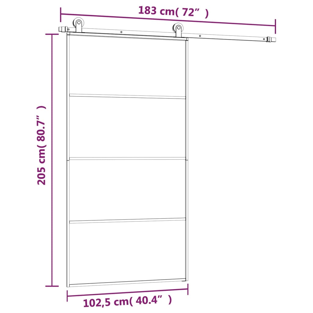 vidaXL Sliding Door with Hardware Set 102.5x205 cm ESG Glass&Aluminium