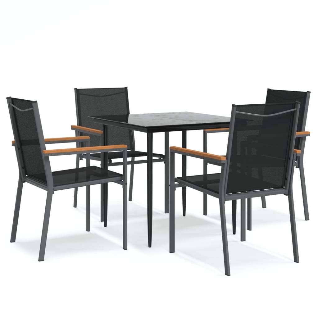 vidaXL 5 Piece Garden Dining Set Black Textilene and Steel