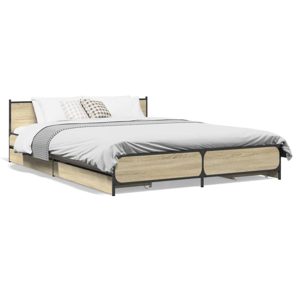 vidaXL Bed Frame with Drawers without Mattress Sonoma Oak 160x200 cm