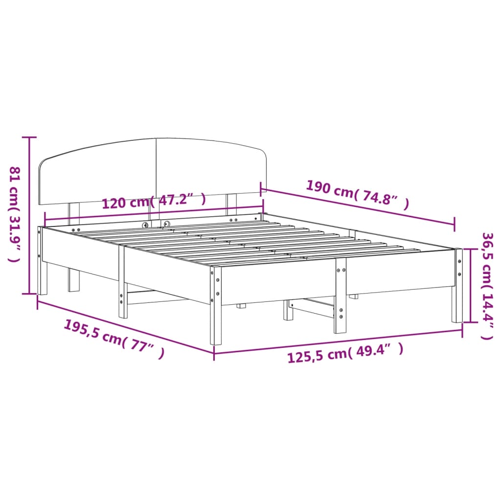 vidaXL Bed Frame without Mattress 120x190 cm Small Double Solid Wood Pine