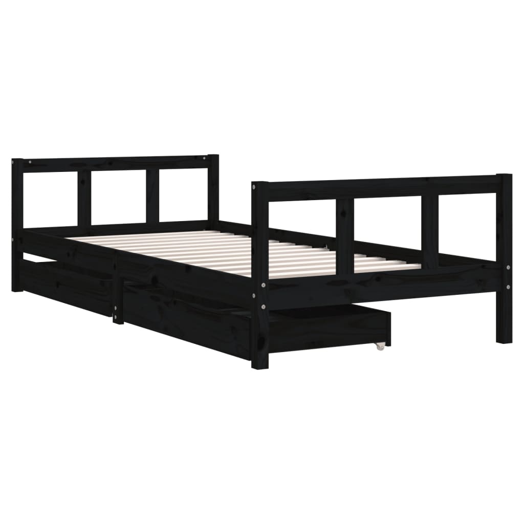 vidaXL Kids Bed Frame with Drawers Black 90x200 cm Solid Wood Pine