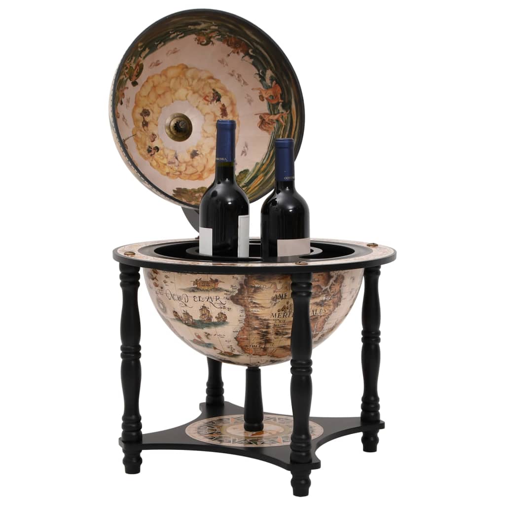 vidaXL Globe Bar Wine Stand Black Solid Wood Eucalyptus